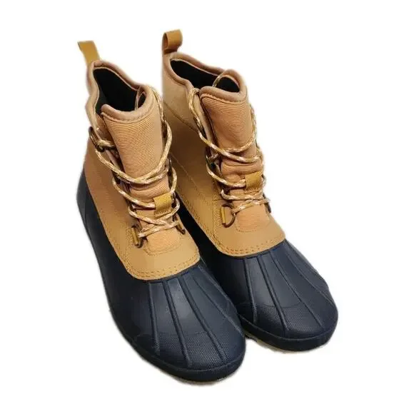 Universal Thread Women's 10 Duck Boots Waterproof Rain Lace Up Tan Black Ankle - Picture 2 of 16